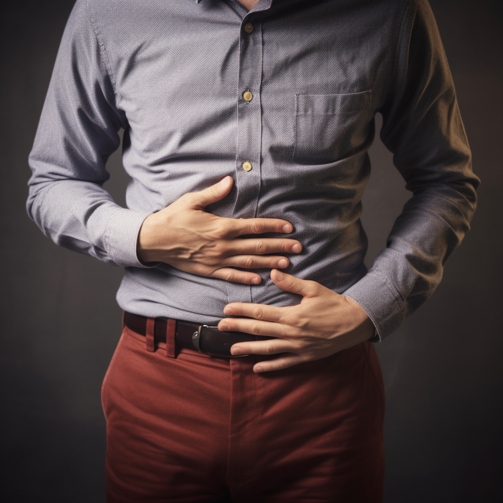 Are Greens Powders Good For Gut Health? Men with his hands in the stomach