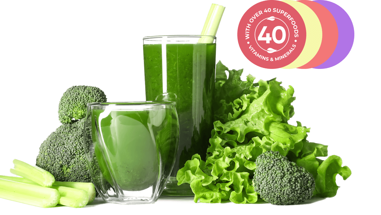 Ingredients and vegetables on super greens powder